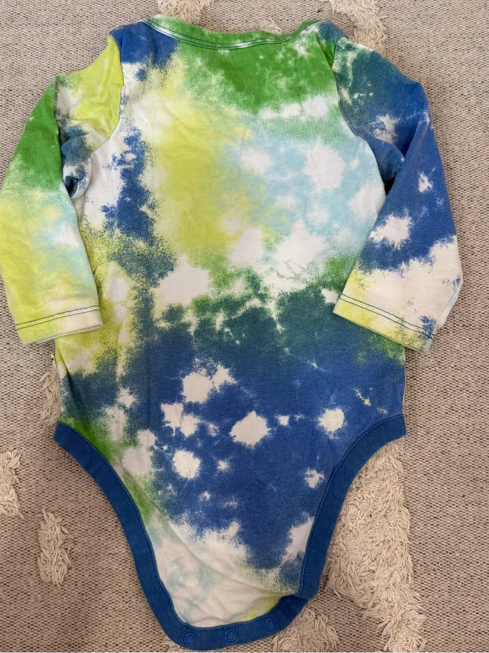 GAP Long-Sleeve Tie-Dye One-Piece Bodysuit in Blue, Green & Yellow